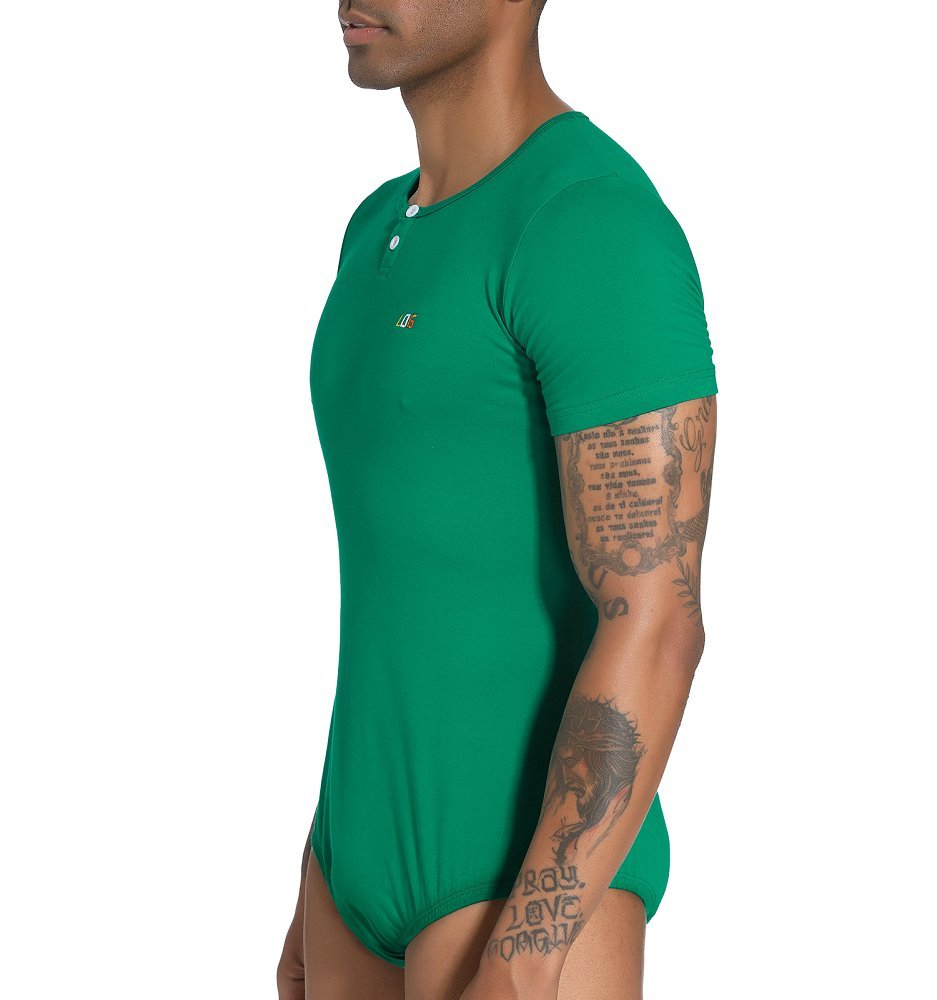 Landofgenie Mens Short Sleeve Bodysuit Basic Onesie Green - Monster - landofgenie