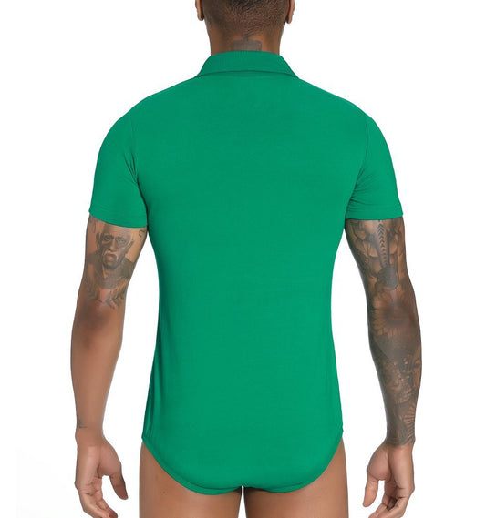 Landofgenie Mens Short Sleeve Bodysuit Crotch Shirt Romper Green - Gentleman - landofgenie