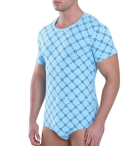 Landofgenie Mens Short Sleeve Onesie - Monoland with Blue - landofgenie