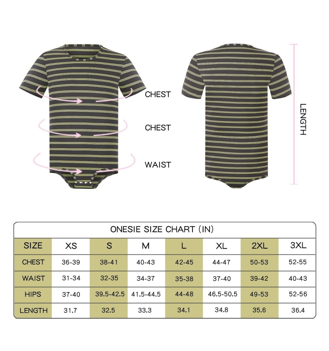 Landofgenie Mens Striped Onesie Short Sleeve Bodysuit - Basic Striped - landofgenie