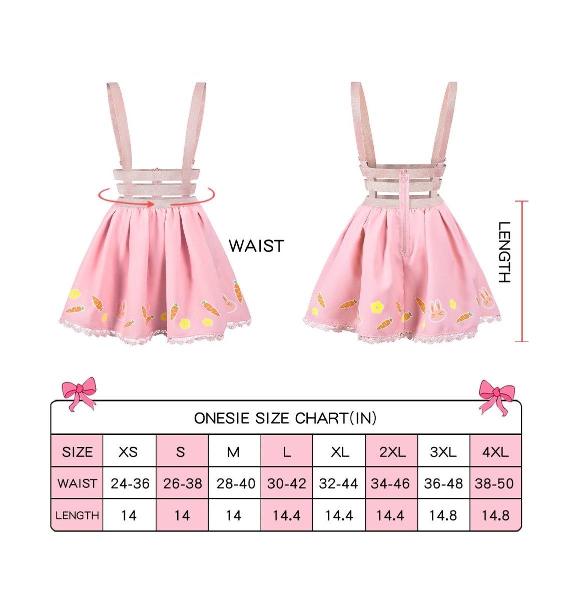 Landofgenie Pleated Overall Skirt Romper - Cute Carrot and Rabbit - landofgenie