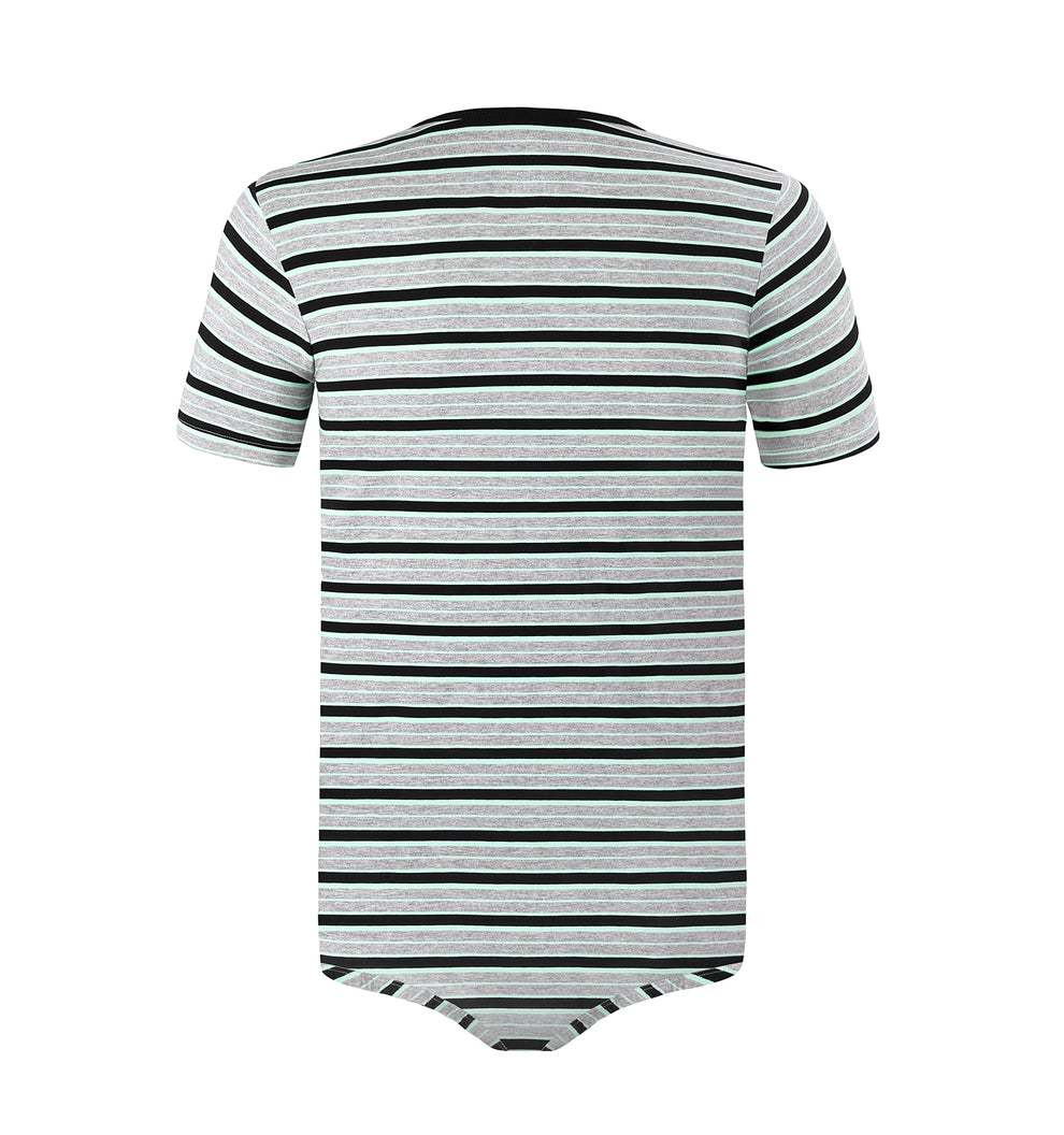 Landofgenie Mens Striped Onesie Short Sleeve Bodysuit Black Stripe M landofgenie