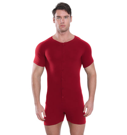 Landofgenie Basic Cotton Men One Piece  Pajama - Red