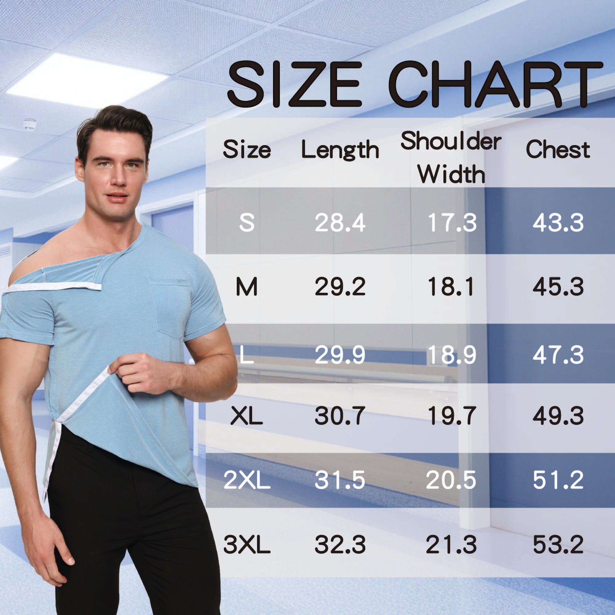 Landofgenie Mens Post-Shoulder Surgery Recovery Shirts  - Blue