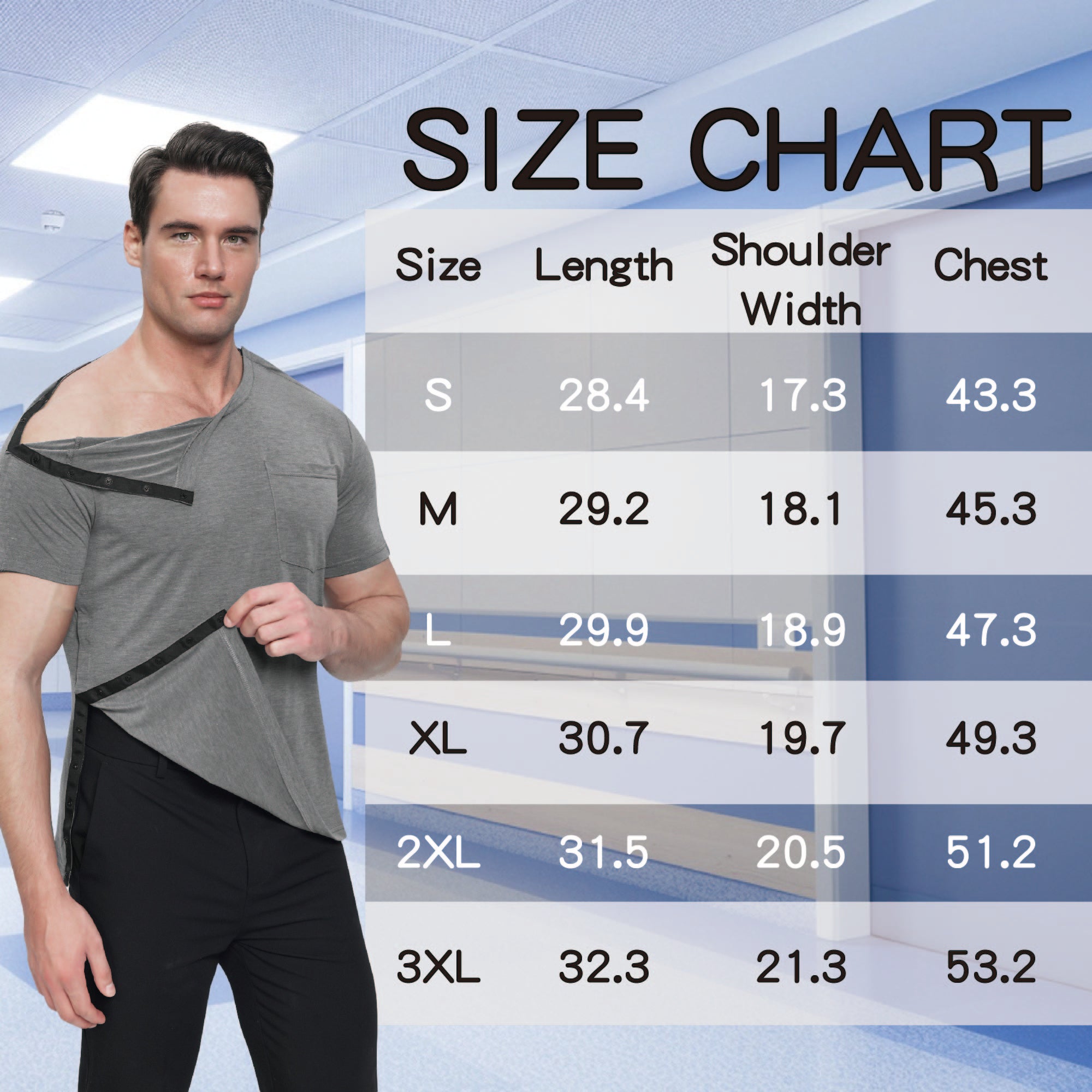 Landofgenie Mens Post-Shoulder Surgery Recovery Shirts  - Grey
