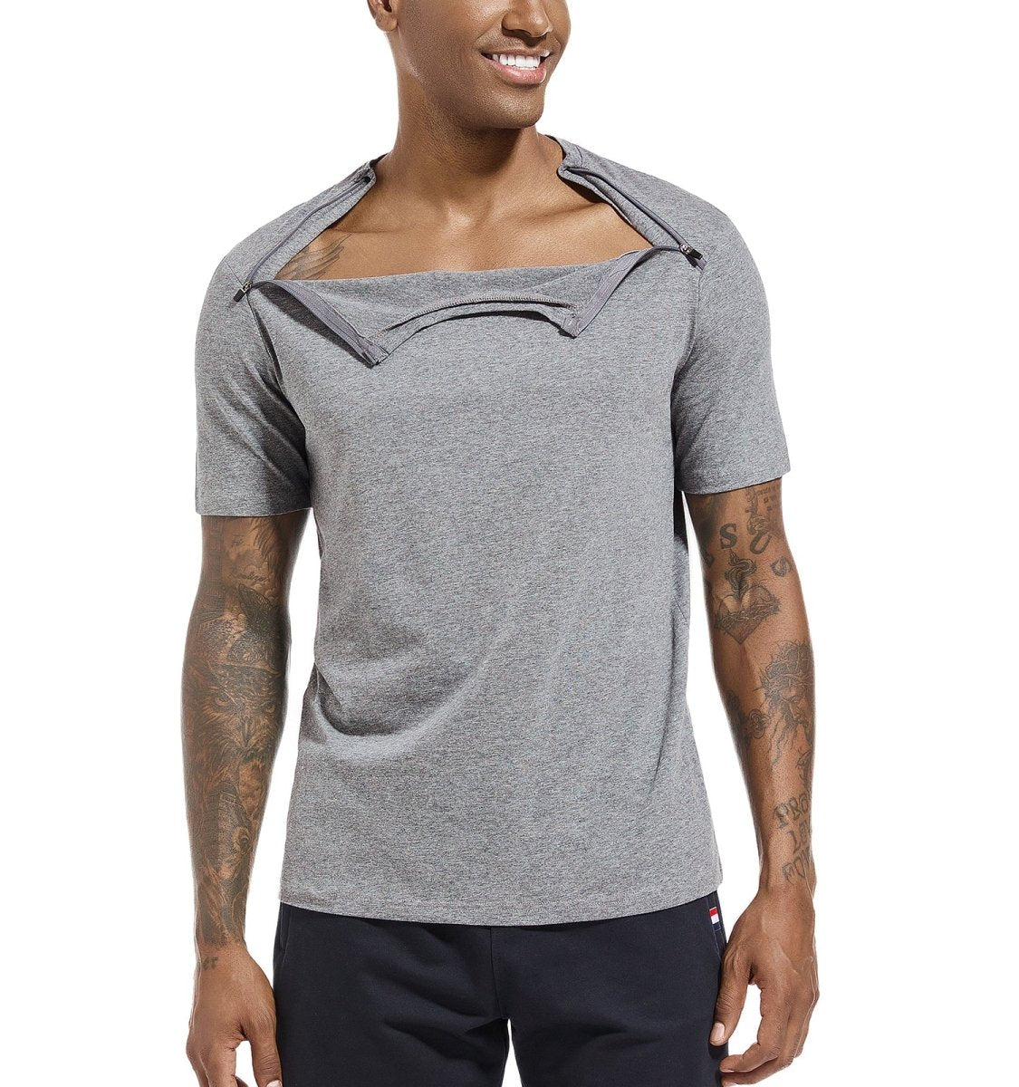 Landofgeni Unisex Port Shirts Post Shoulder Surgery Recovery Shirts - Gray - landofgenie