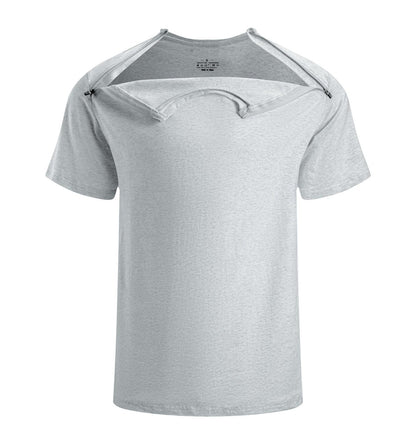 Landofgeni Unisex Chemo Port Shirts Post Shoulder Surgery Recovery Shirts - Light Gray - landofgenie