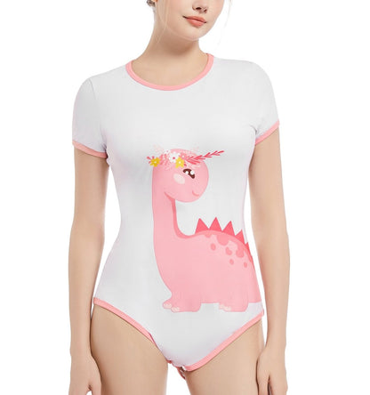 Landofgenie ABDL Onesie Womens Cotton Bodysuit - Dino Girl - landofgenie