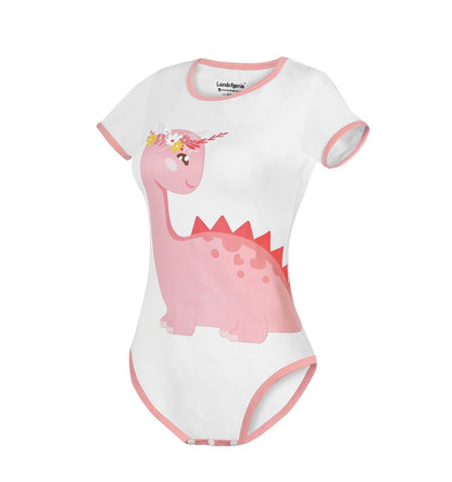 Landofgenie ABDL Onesie Womens Cotton Bodysuit - Dino Girl - landofgenie