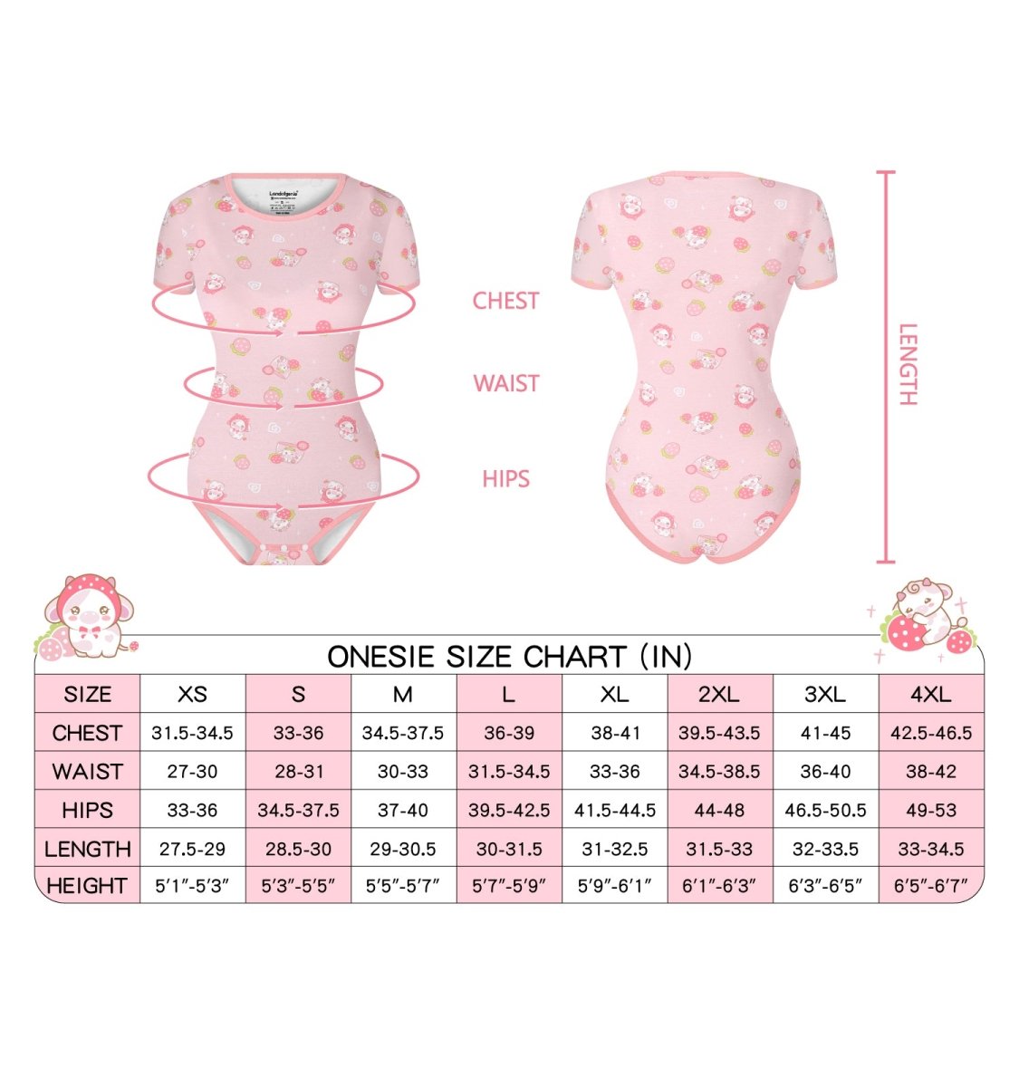 Landofgenie ABDL Onesie Womens Cotton Bodysuit - Stawberry Cow - landofgenie