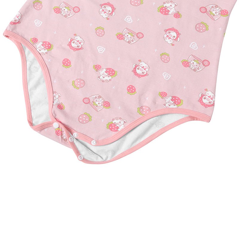 Landofgenie ABDL Onesie Womens Cotton Bodysuit - Stawberry Cow - landofgenie