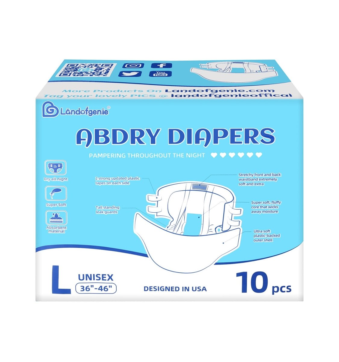 Landofgenie Adult ABDL Diapers Overnight Adult Diapers With 10 Pieces - landofgenie