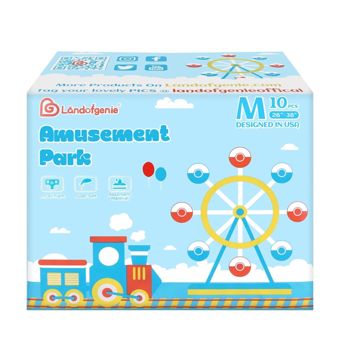 Landofgenie Adult ABDL Diapers Overnight Adult Diapers With 10 Pieces - Amusement Park - landofgenie