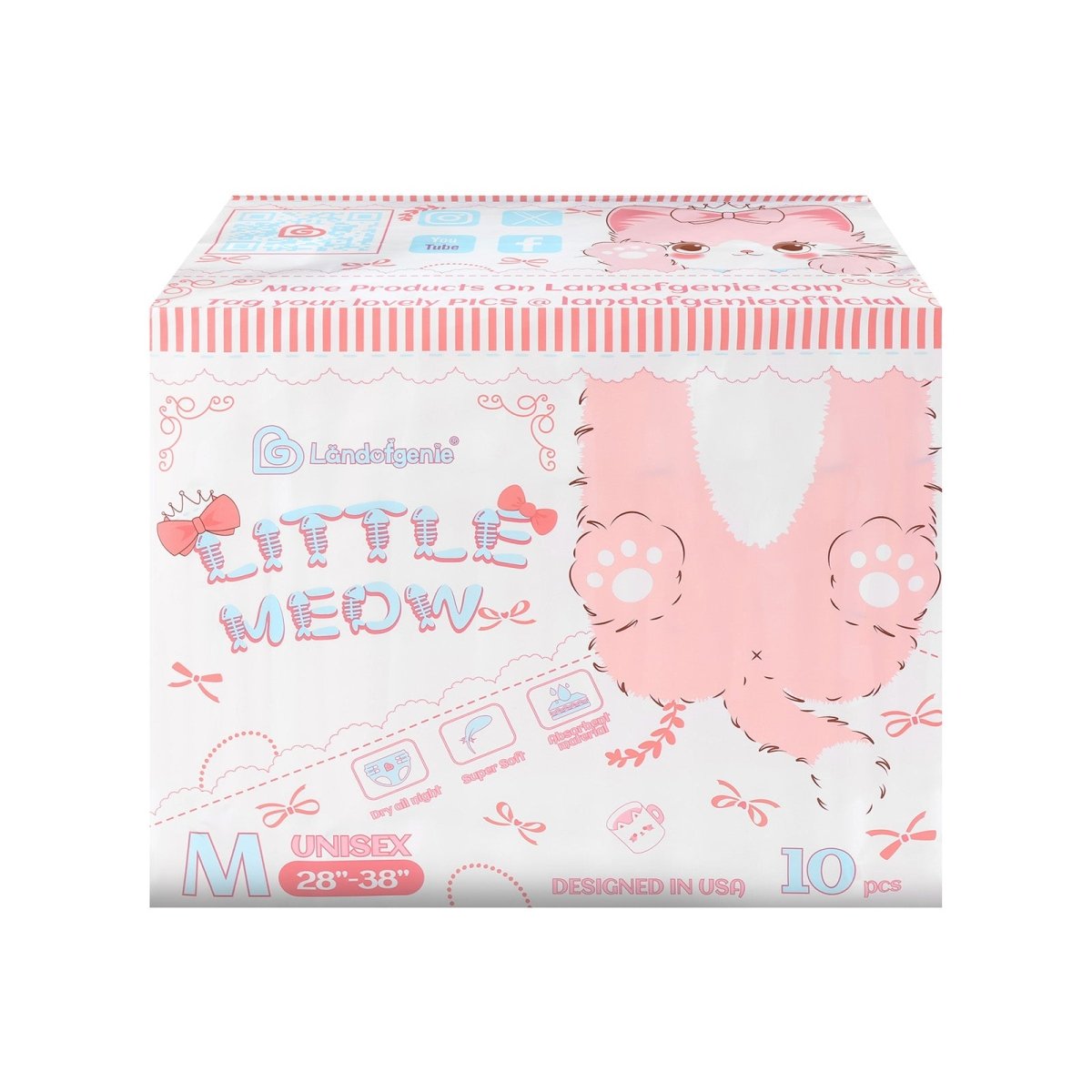 Landofgenie Adult ABDL Diapers Overnight Adult Diapers With 10 Pieces - Kitten - landofgenie