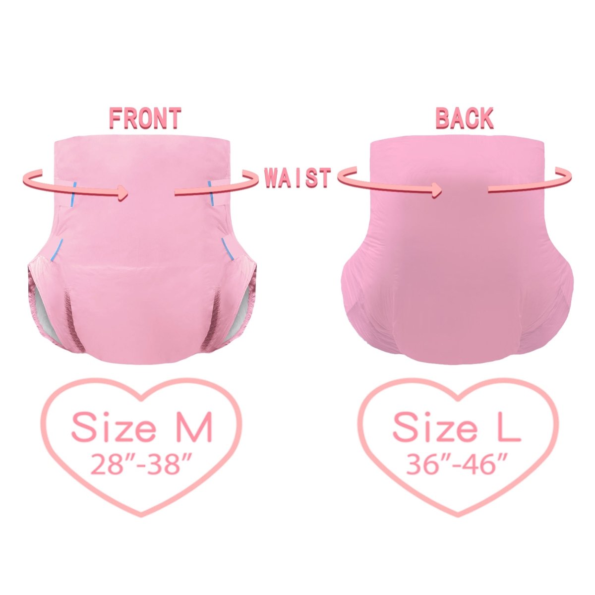Landofgenie Adult ABDL Diapers Overnight Adult Diapers With 10 Pieces - Pink - landofgenie