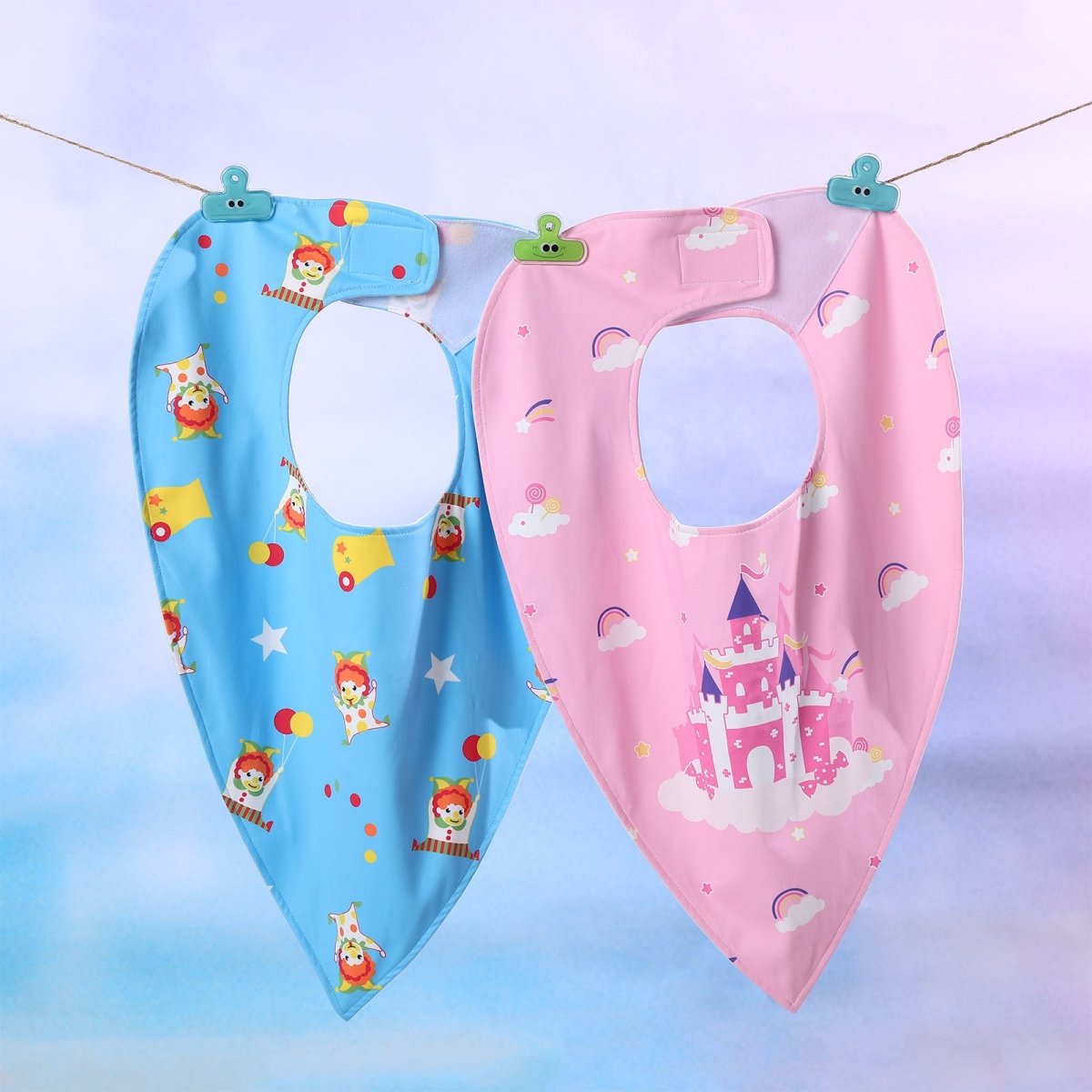 Landofgenie Adult Absorbent Drool Bibs with Hook And Loop Fastening - Castle + Clown - landofgenie