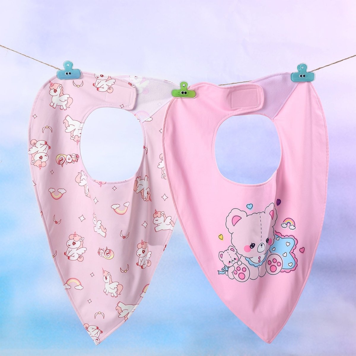 Landofgenie Adult Absorbent Drool Bibs with Hook And Loop Fastening - Unicorn + Bear - landofgenie