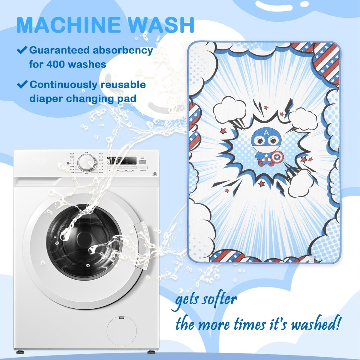 Landofgenie Adult Diaper Changing Pad 30 x 45.5 inches - Captain America - landofgenie