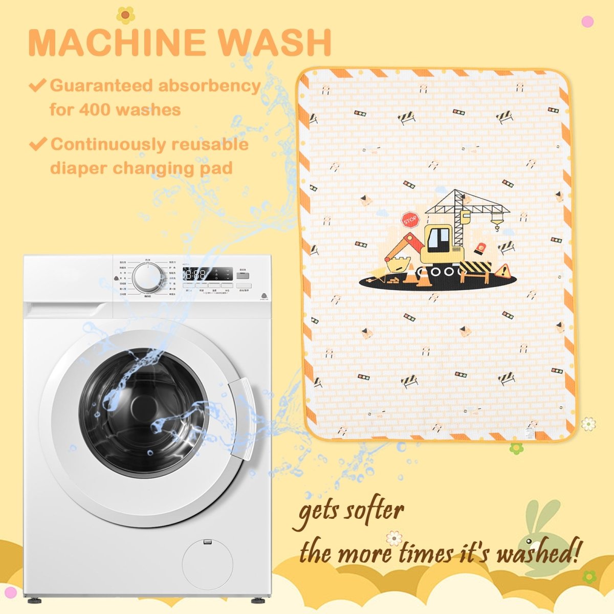 Landofgenie Adult Diaper Changing Pad 30 x 45.5 inches - Excavator - landofgenie