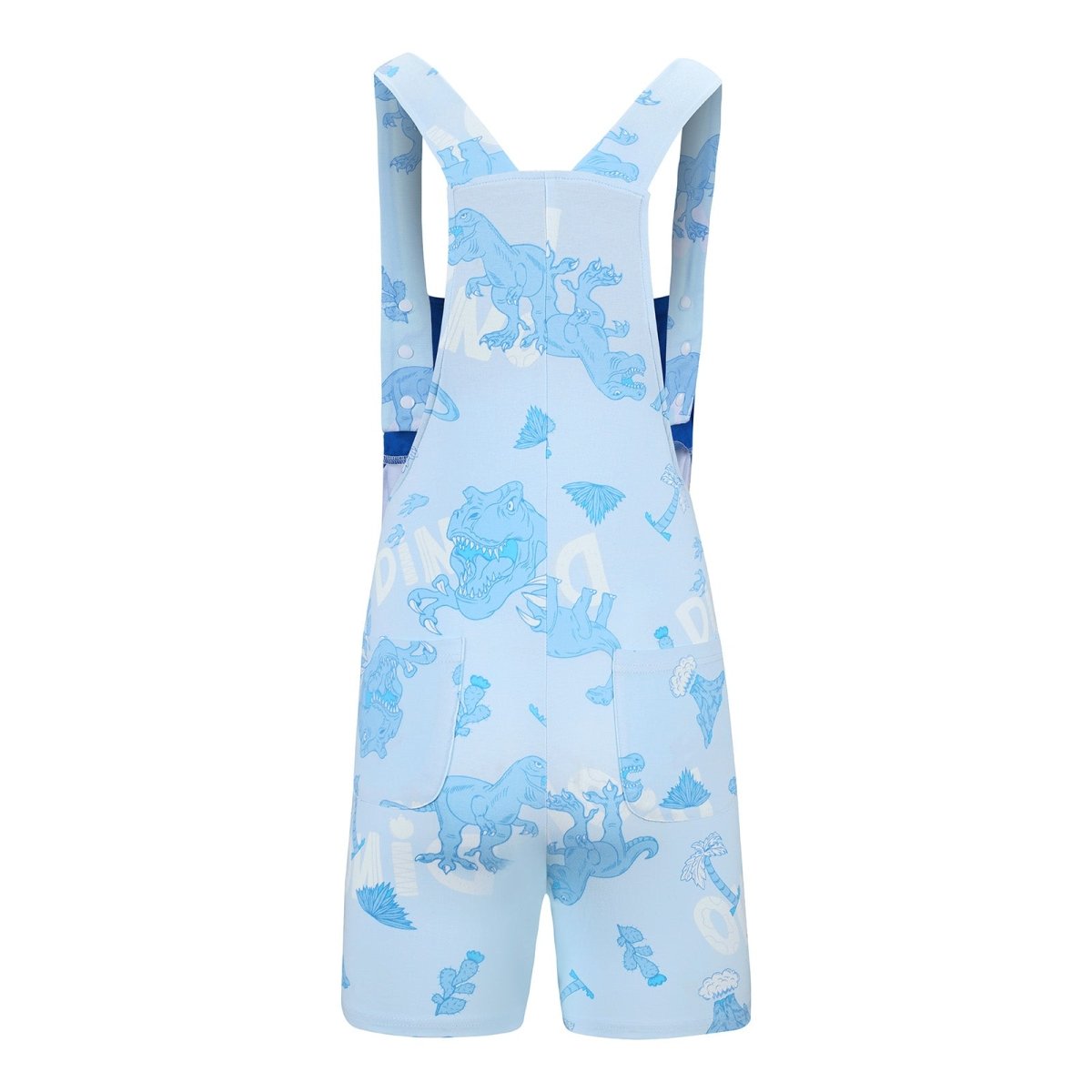 Landofgenie Adult Print Bib Shorts with Pocket - Blue Dinosaur - landofgenie