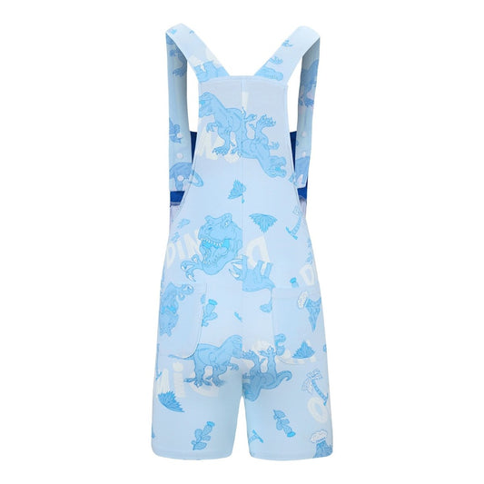 Landofgenie Adult Print Bib Shorts with Pocket - Blue Dinosaur - landofgenie