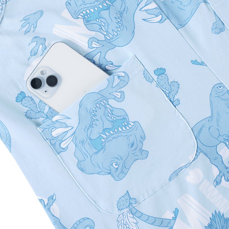 Landofgenie Adult Print Bib Shorts with Pocket - Blue Dinosaur - landofgenie