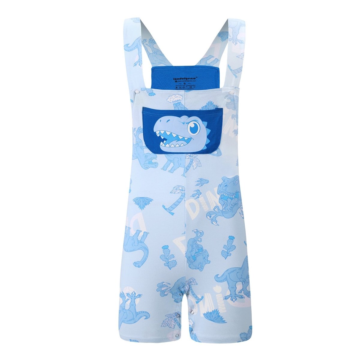 Landofgenie Adult Print Bib Shorts with Pocket - Blue Dinosaur - landofgenie