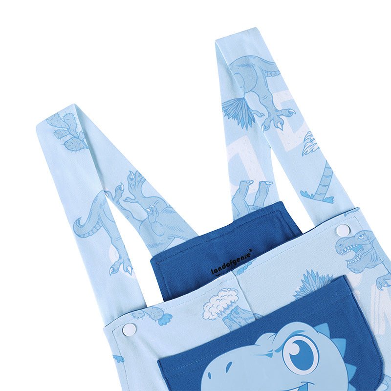 Landofgenie Adult Print Bib Shorts with Pocket - Blue Dinosaur - landofgenie