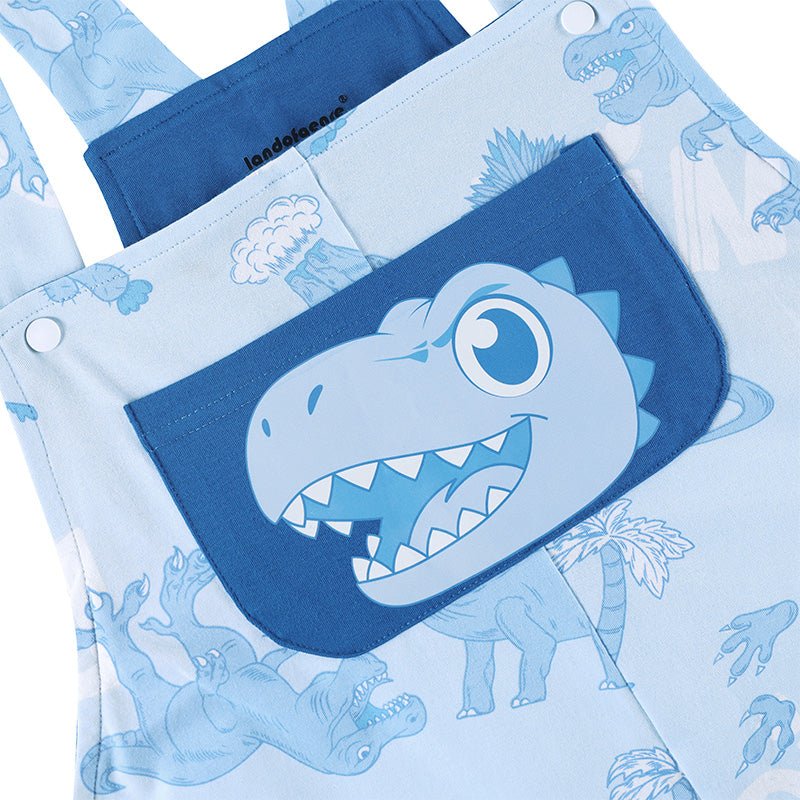 Landofgenie Adult Print Bib Shorts with Pocket - Blue Dinosaur - landofgenie