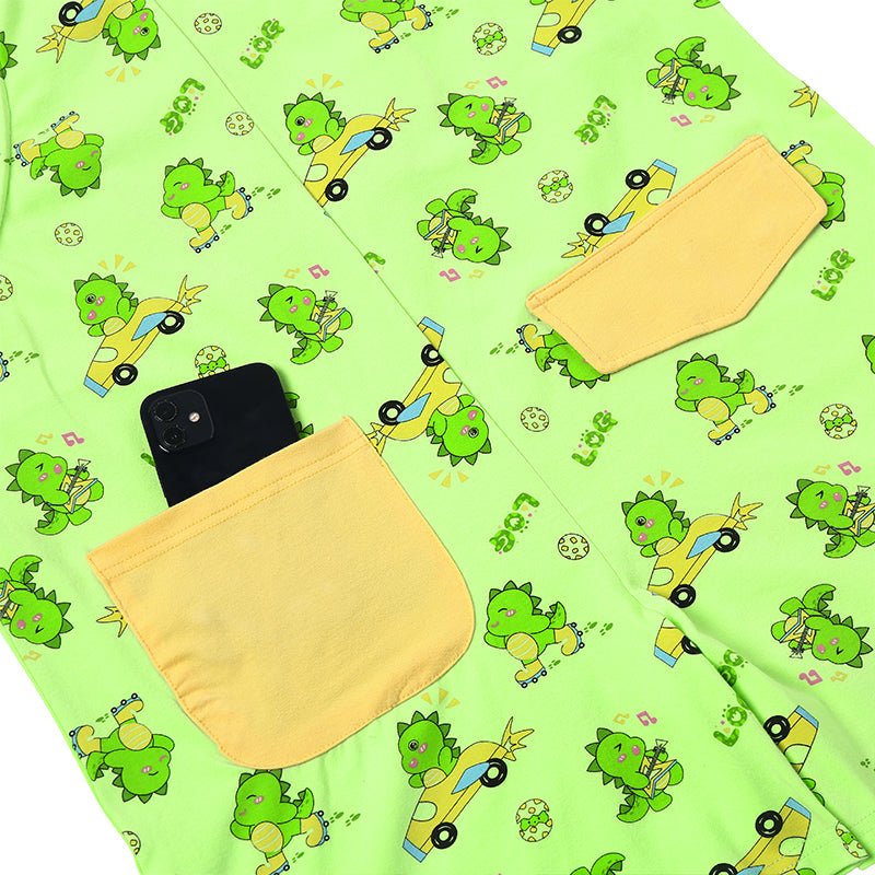 Landofgenie Adult Print Bib Shorts with Pocket - Dinosaur Rudy - landofgenie