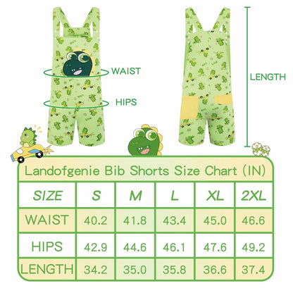 Landofgenie Adult Print Bib Shorts with Pocket - Dinosaur Rudy - landofgenie