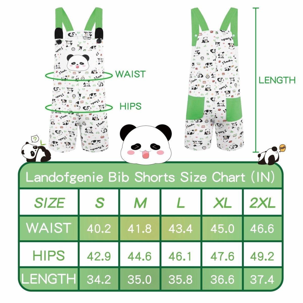 Landofgenie Adult Print Bib Shorts with Pocket - Panda - landofgenie