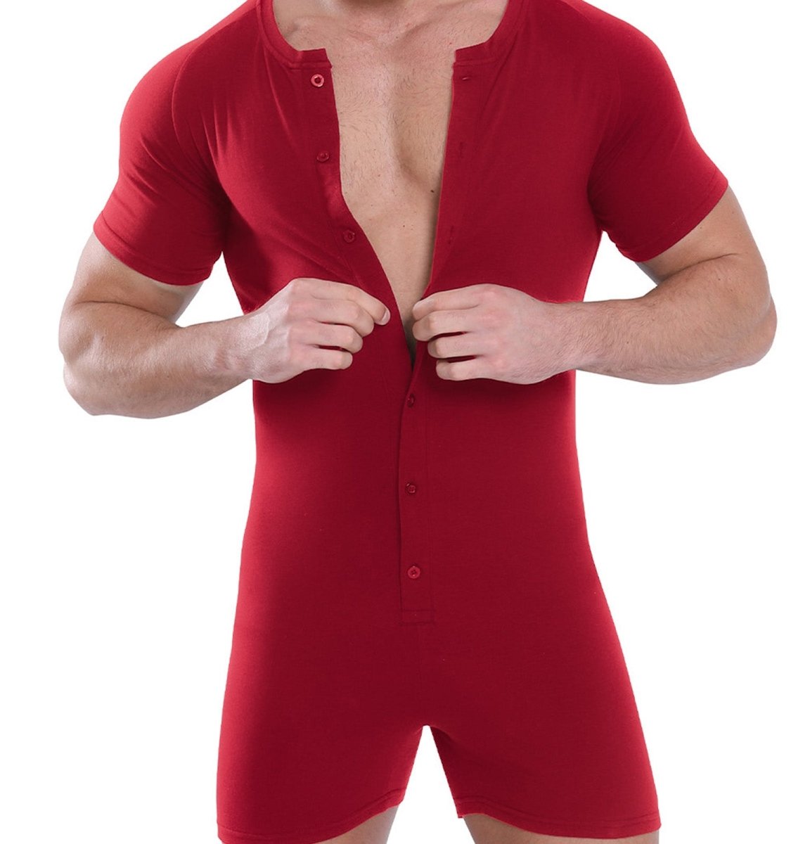 Landofgenie Basic Cotton Men One Piece Pajama - Red - landofgenie