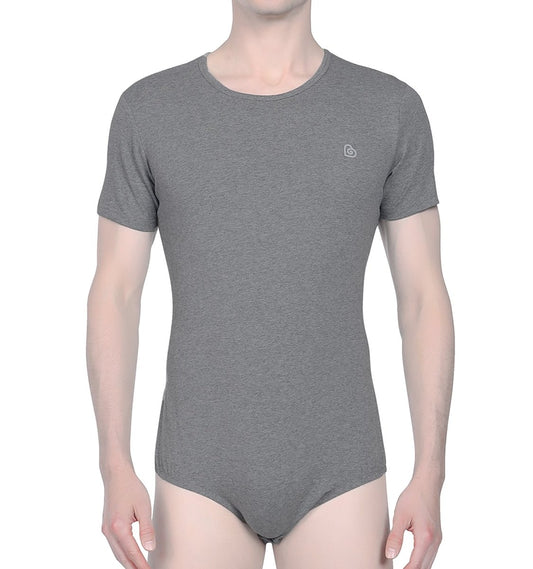 Landofgenie Basic Men Cotton Bodysuit - Gray - landofgenie