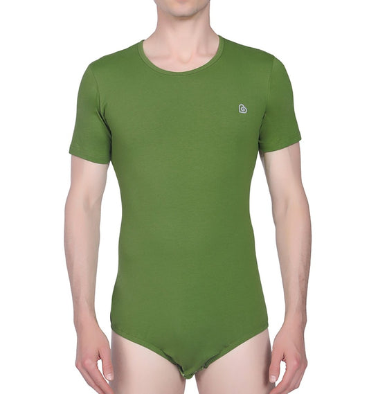 Landofgenie Basic Men Cotton Bodysuit - Green - landofgenie