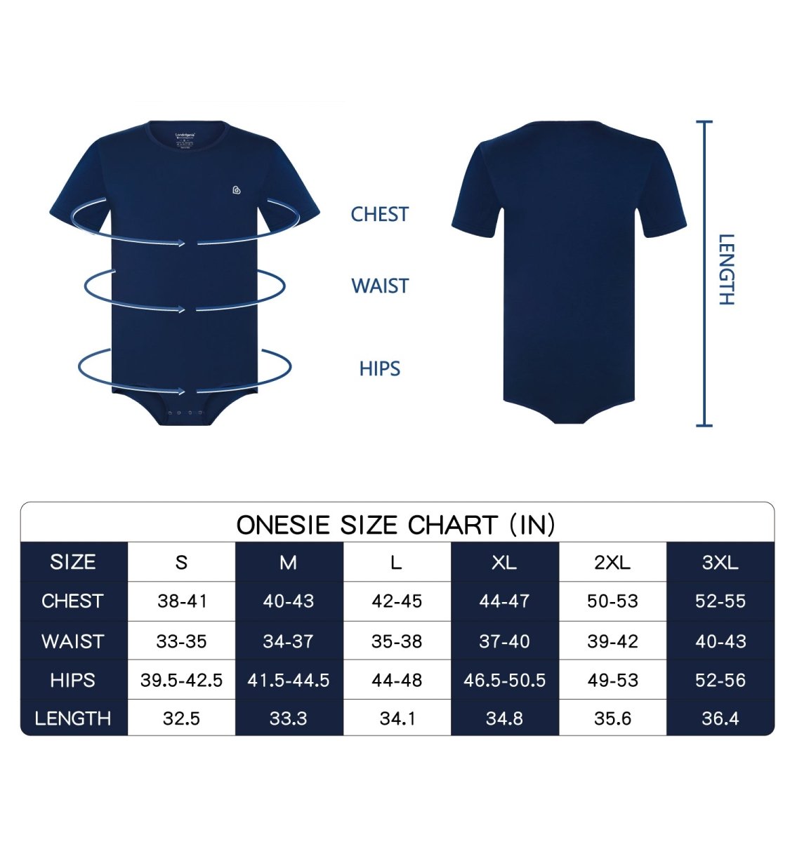 Landofgenie Basic Men Cotton Bodysuit- Navy - landofgenie