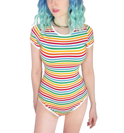 Landofgenie Cotton Women Onesie - Rainbow Stripe Girl - landofgenie