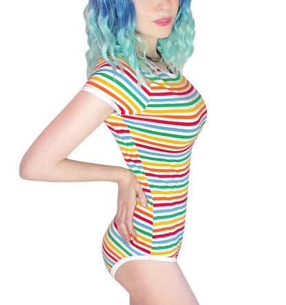 Landofgenie Cotton Women Onesie - Rainbow Stripe Girl - landofgenie