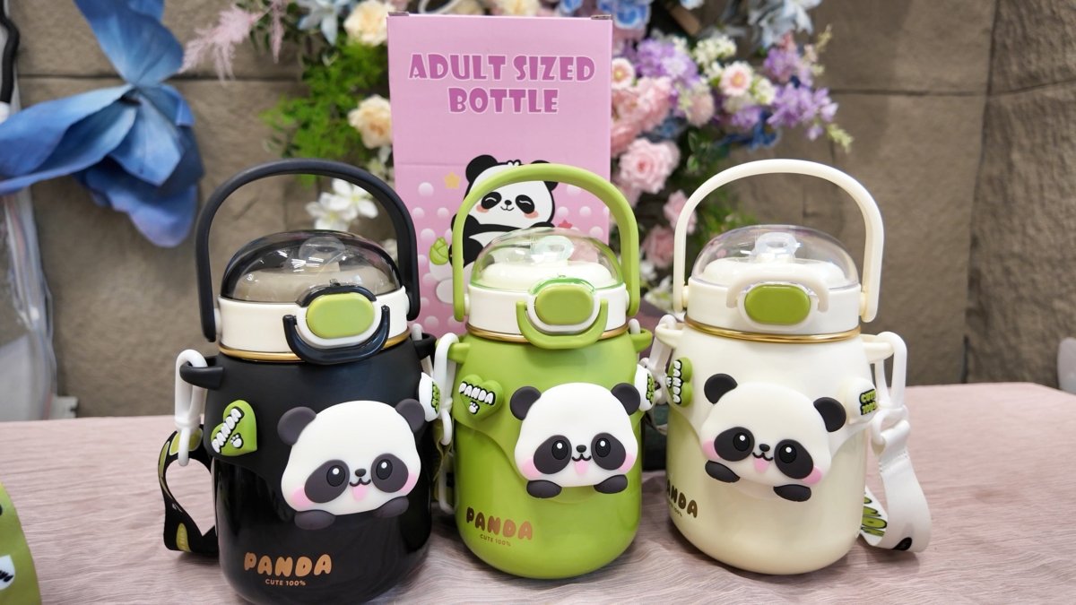 Landofgenie Kawaii Panda Stainless Steel Water Bottle with Straw Leak - Proof Drinking Cups - 24oz - landofgenie