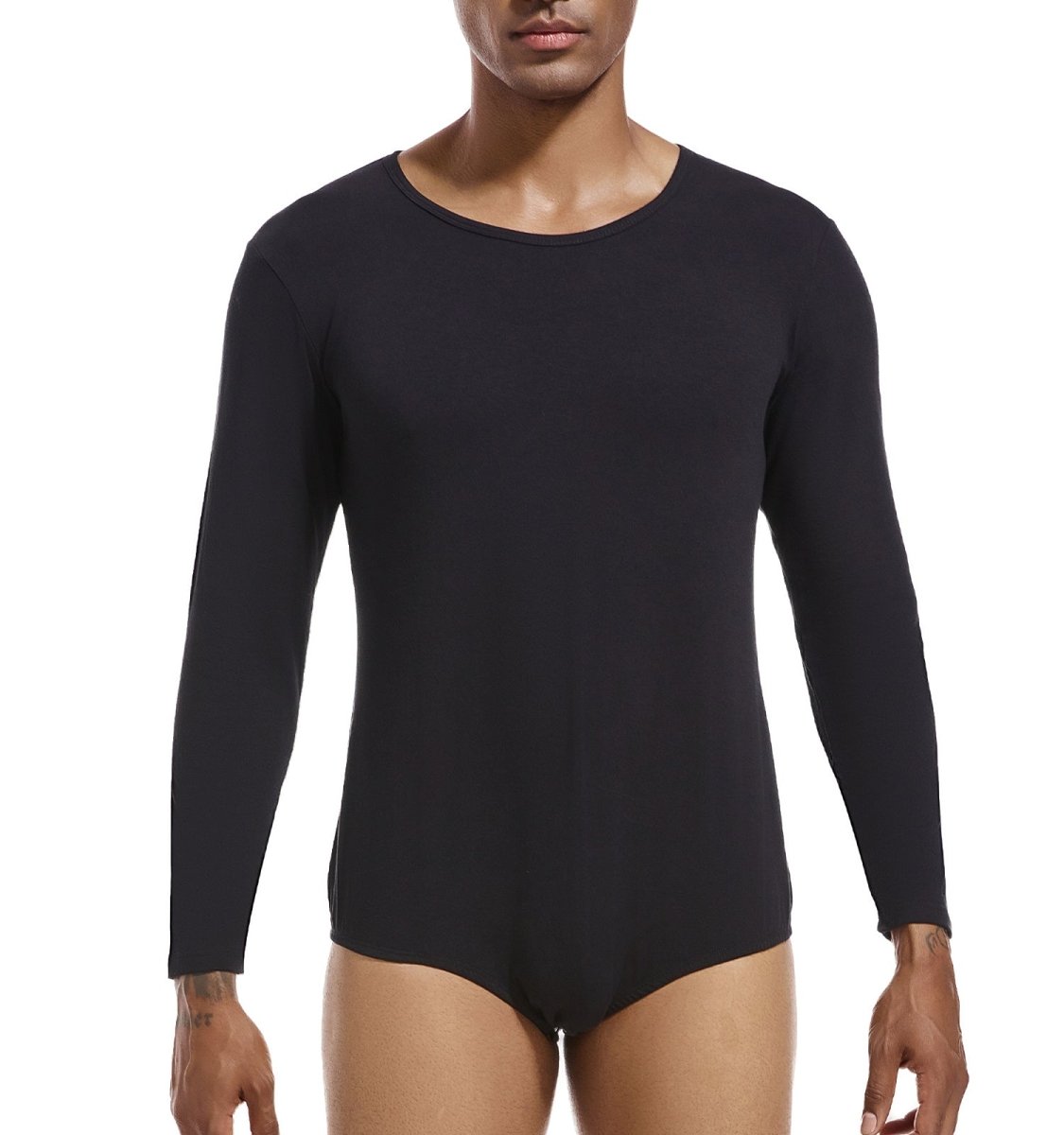 Landofgenie Long Sleeve Men Cotton Black Bodysuit - landofgenie