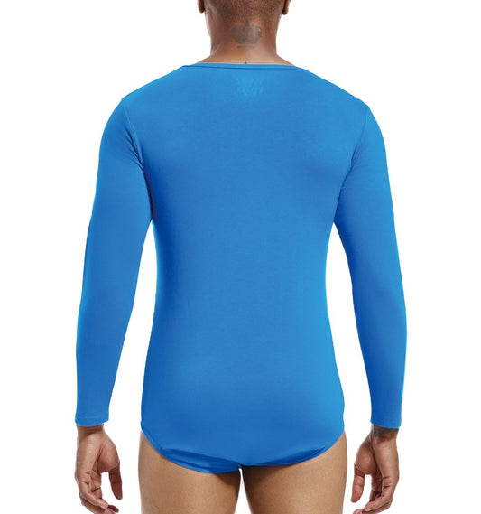 Landofgenie Long Sleeve Men Cotton Blue Bodysuit - landofgenie