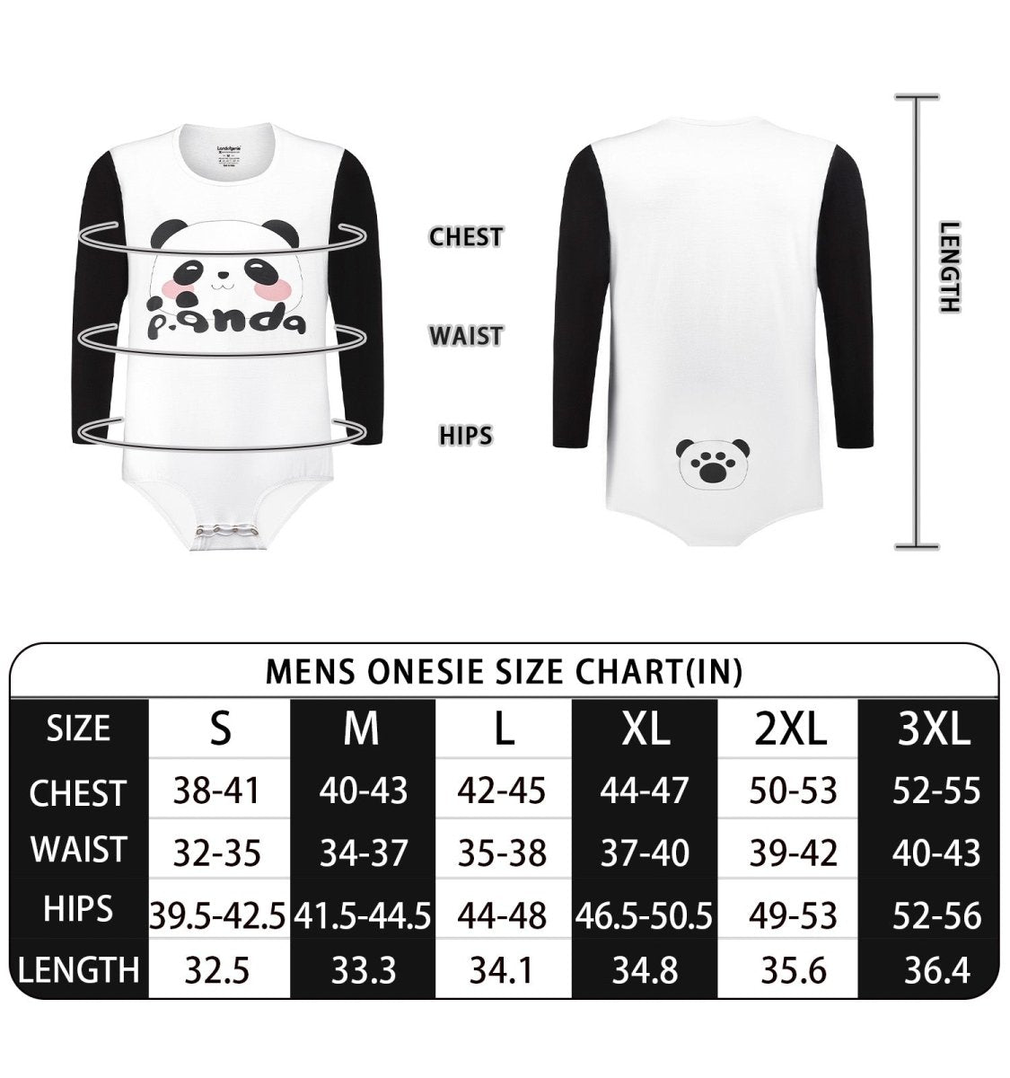 Landofgenie Long Sleeve Men Cotton Bodysuit - Panda - landofgenie