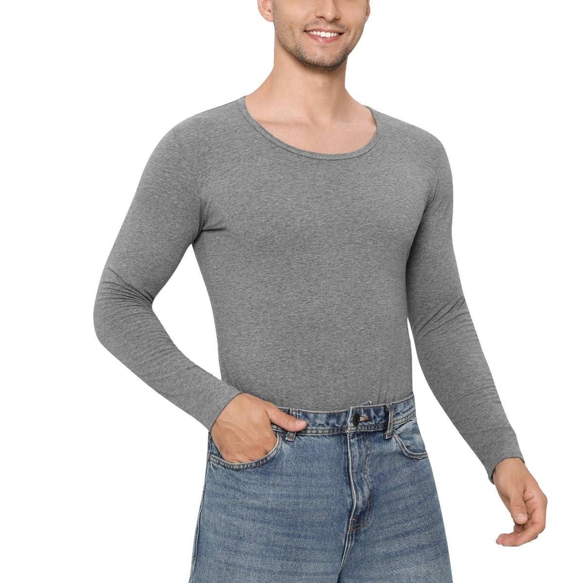 Landofgenie Long Sleeve Men Cotton Gray Bodysuit - landofgenie