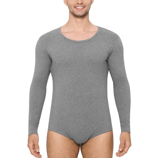 Landofgenie Long Sleeve Men Cotton Gray Bodysuit - landofgenie