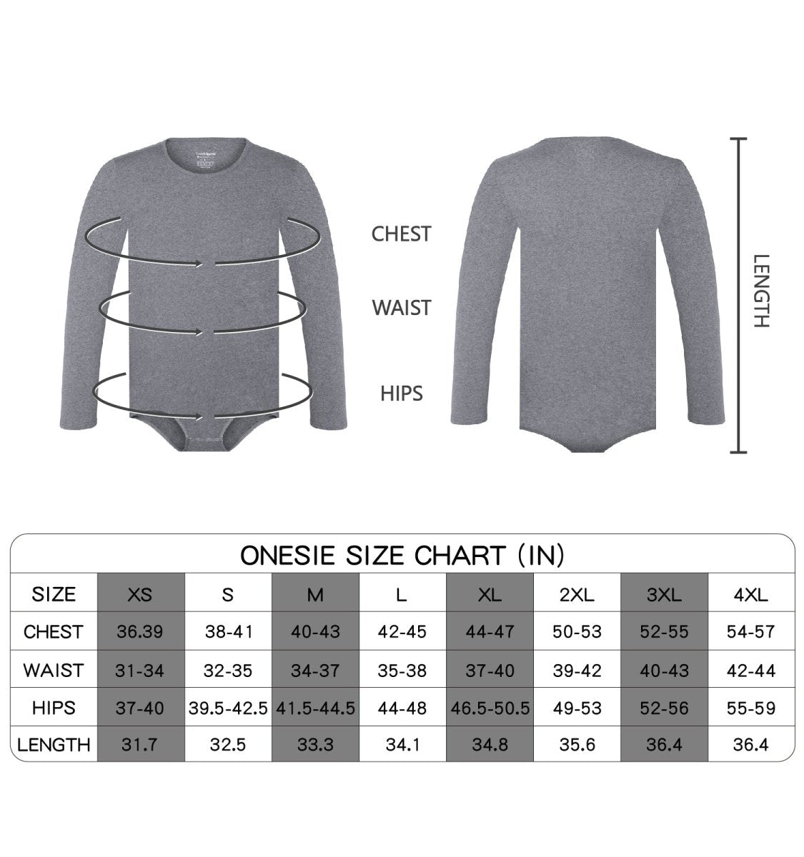 Landofgenie Long Sleeve Men Cotton Gray Bodysuit - landofgenie