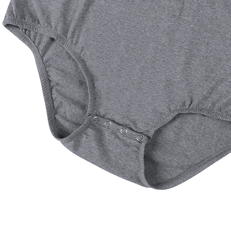 Landofgenie Long Sleeve Men Cotton Gray Bodysuit - landofgenie