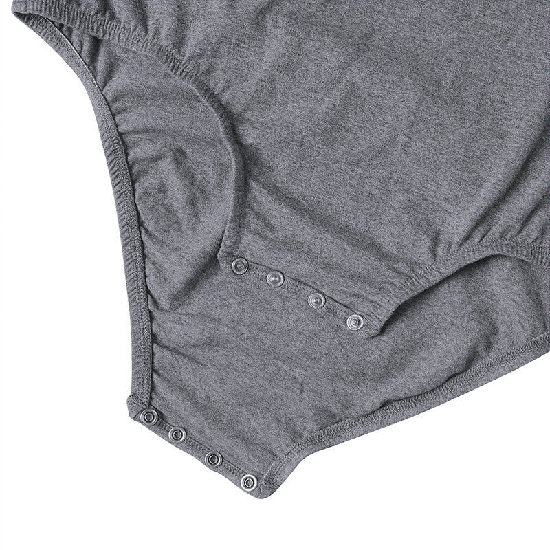 Landofgenie Long Sleeve Men Cotton Gray Bodysuit - landofgenie