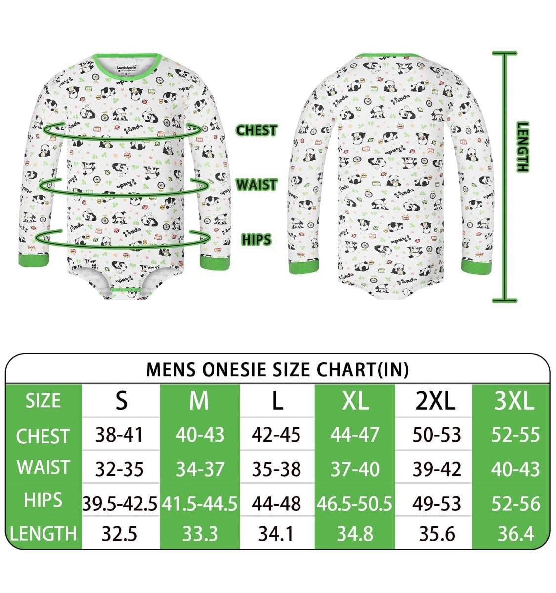 Landofgenie Long Sleeve Men Cotton Onesie- Panda - landofgenie