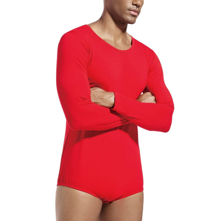 Landofgenie Long Sleeve Men Cotton Red Bodysuit - landofgenie