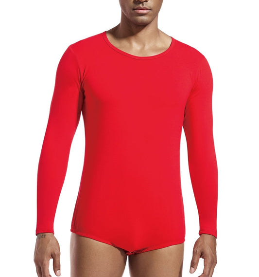 Landofgenie Long Sleeve Men Cotton Red Bodysuit - landofgenie